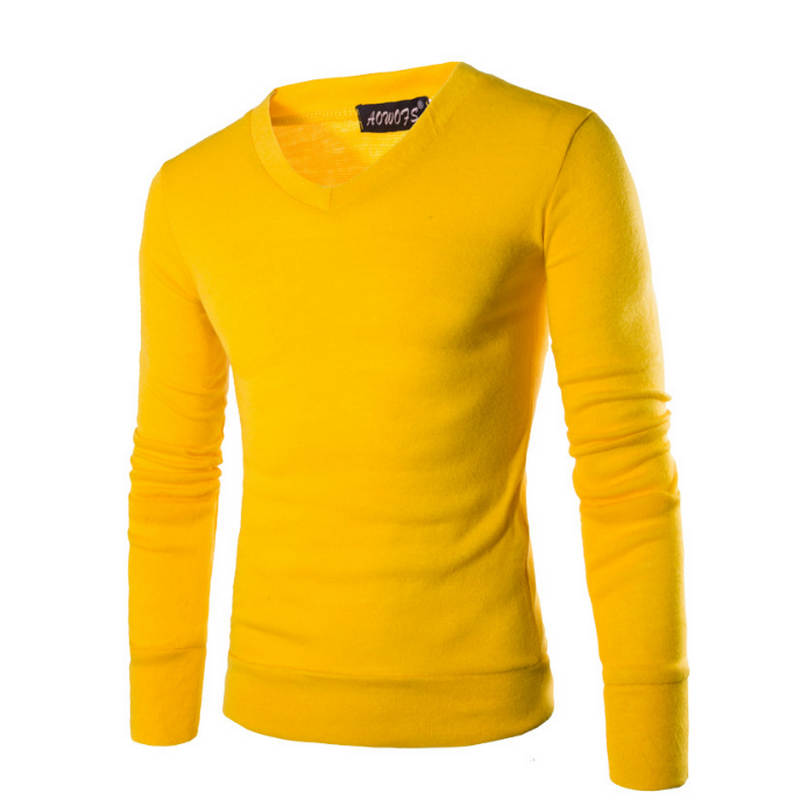 

Varsanol Cotton Sweater Men Long Sleeve Pullovers Outwear Man V-Neck sweaters Tops Loose Solid Fit Knitting Clothing 7Colors New, Black