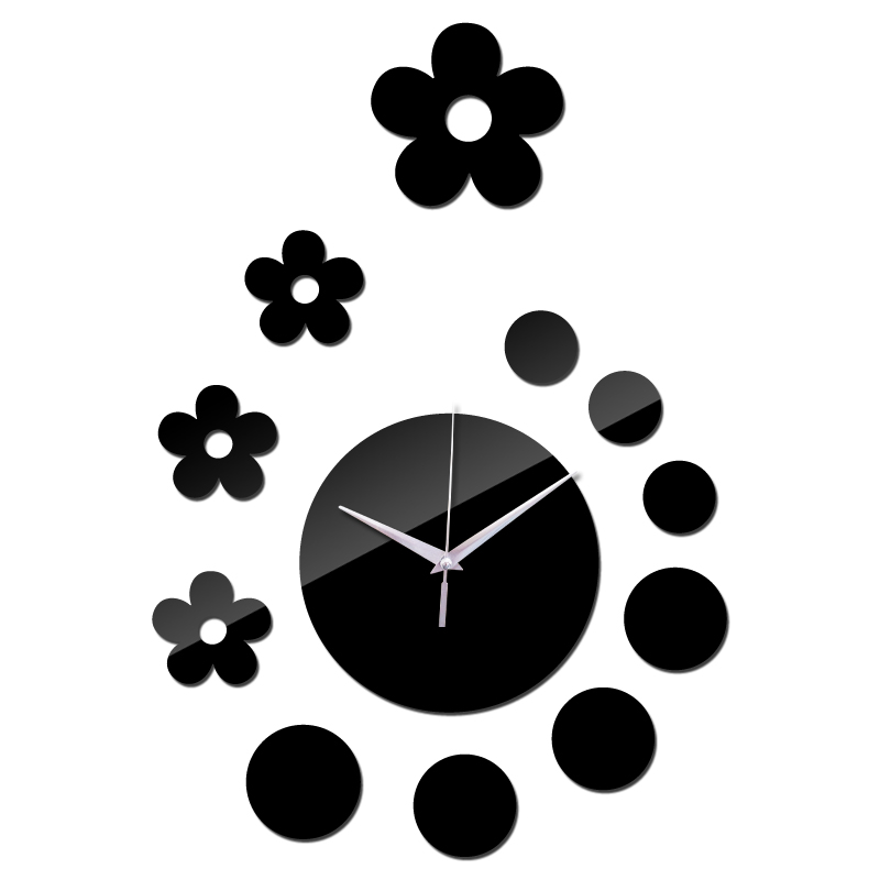 

real promotion fashion mirror flower acrylic wall clock safe modern luxury 3d clocks home decor novelty