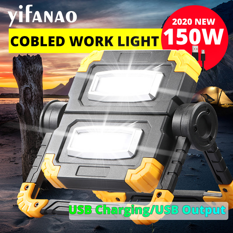 

Portable Lanterns 150W USB Charging Work Light 4000lm Folding Rotary Outdoor Double Head COB Anti-fall Flood Searchlight Campe