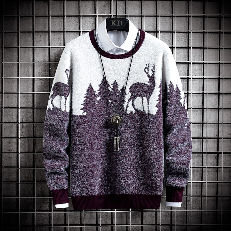 

Hip Hop Cashmere Men Sweater With Deer Slim Fit Knittwear New Winter Mens Christmas Sweaters Sueter Hombre Thick Warm Pullovers, Black