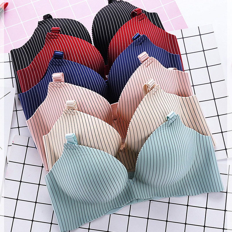 

Blackday Sexy Lingerie Wire Free Bras For Women Fashion Stripe Comfortable Seamless Bra Underwear Women Push Up Bralette Pink Intimates, Red