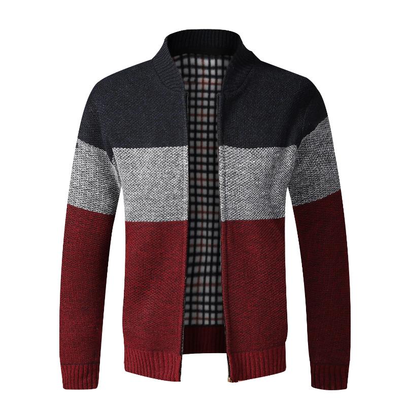 

Winter Fashion Patchwork Men's Knitted Jackets Thick Comfy Long Sleeve Sweater Coat Warm Stand Collar Fall Tide Casual Cardigan, Blue gray