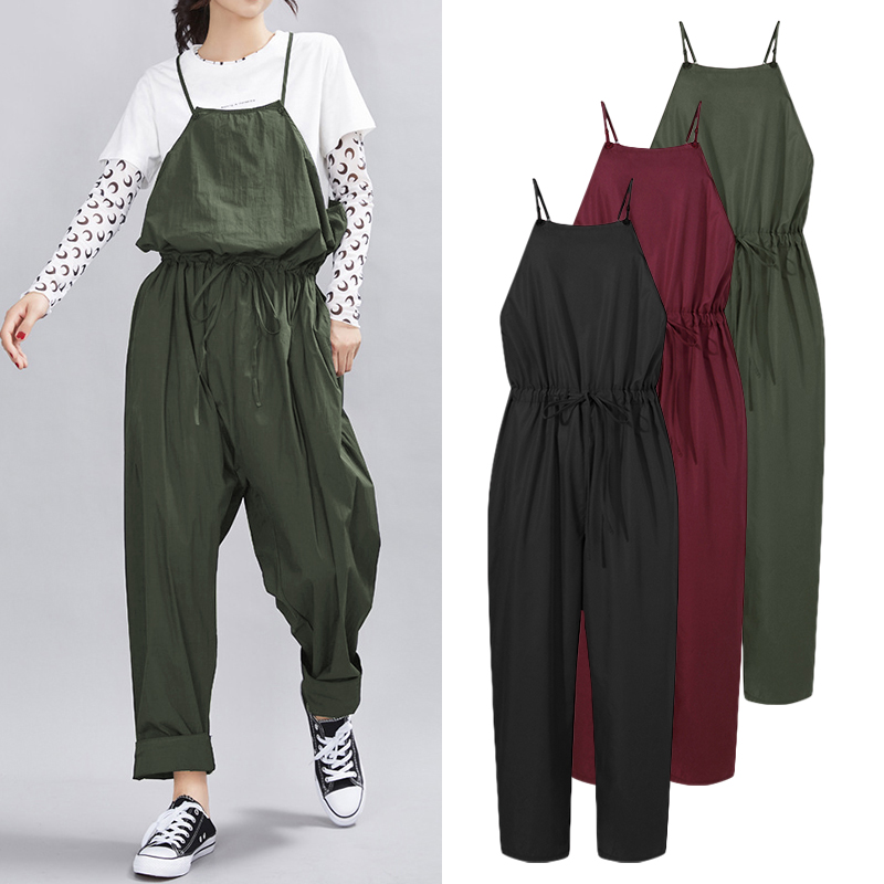 

Fashion Straps Overalls Women' Summer Jumpsuits ZANZEA 2020 Casual Harem Pants Female Drawstring Playsuits Plus Size Pants 5XL, Black