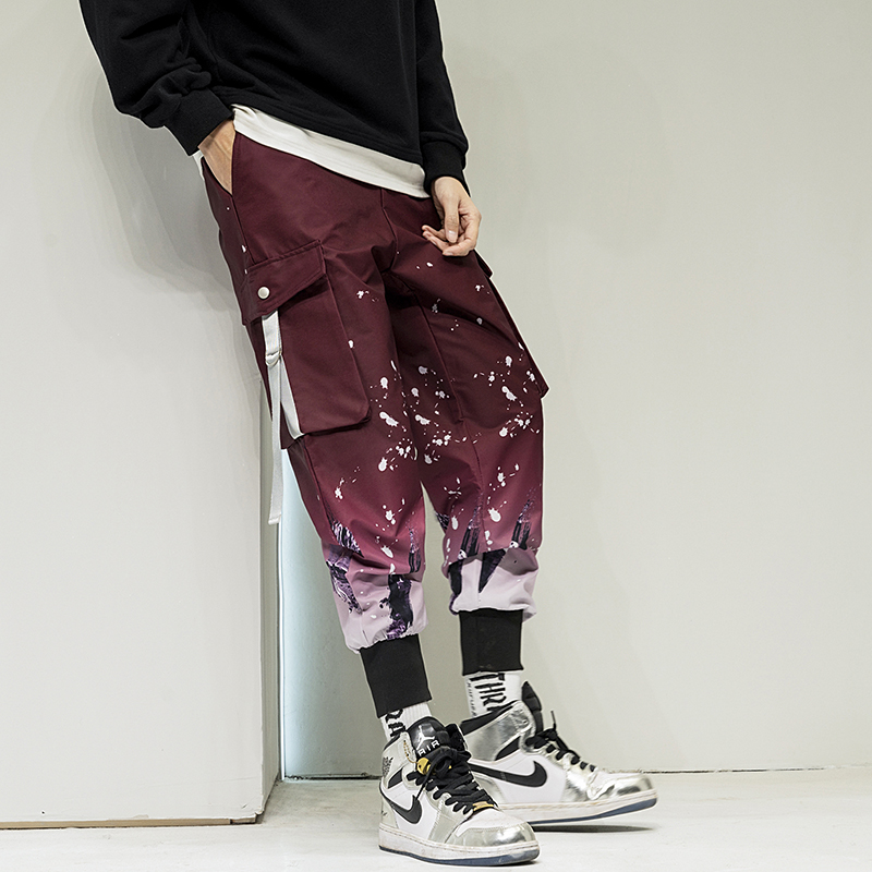 

2020 Spring and Autumn New Slim Overalls Casual Fashion Trend Printed Hip Hop Men Pants Joggers Pocket Decoration Sweat Pants, Black
