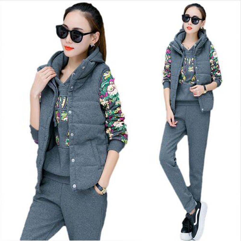 

Sportsuit Women Winter 3 Piece Set Hoodies + Vest + Pants Women's Tracksuit Plus Velvet Thicken Sweat Suits Female Sportswear, Red