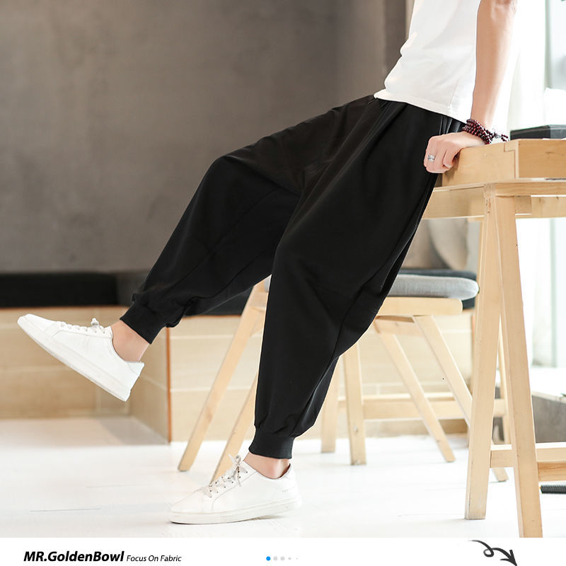 

MrGoldenBowl Chinese Style Black Vintage Loose Men's Harem Pants Oversize Summer 2020 Pants Man Thin Ankle-length Male New