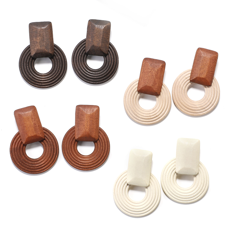 

Korean Handmade Round Pendant Drop Earrings For Women 2020 Wooden African Ethnic Geometric Earrings Party Jewelry Gift