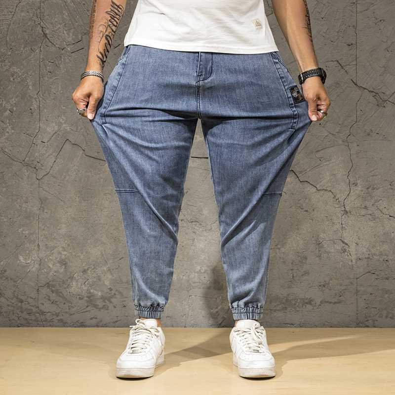 

Plus Big Size 44 46 Jeans Men Elastic waist Loose Large Size Japanese Feet Harem Pants New Trend Men's Blue Stretch Denim Jeans