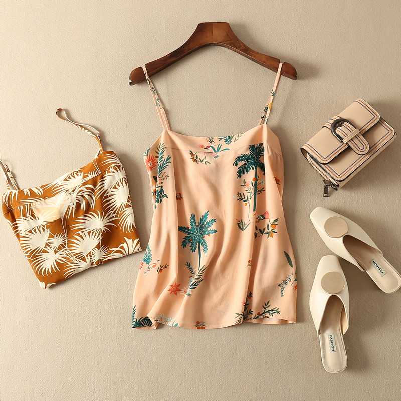 

Women Tops 2020 Spring and Summer Print Sling Top, Grapefruit pink