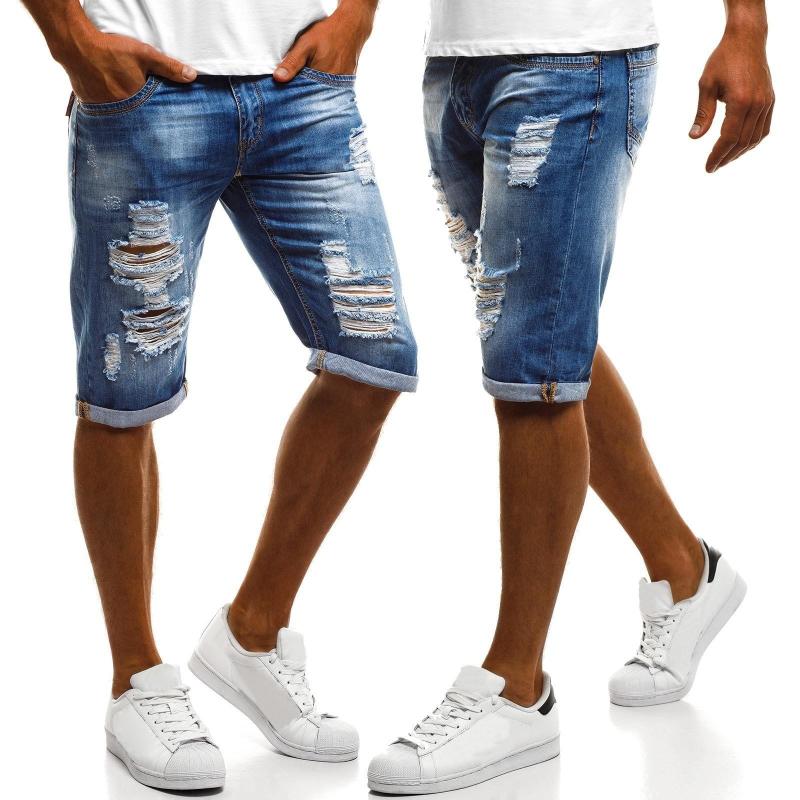 

2020 Summer New -3XL Men' Slim Five-point Denim Pants Washed Old Cuffed Men' Ripped Straight Jeans Spijkerbroeken Heren, Light blue