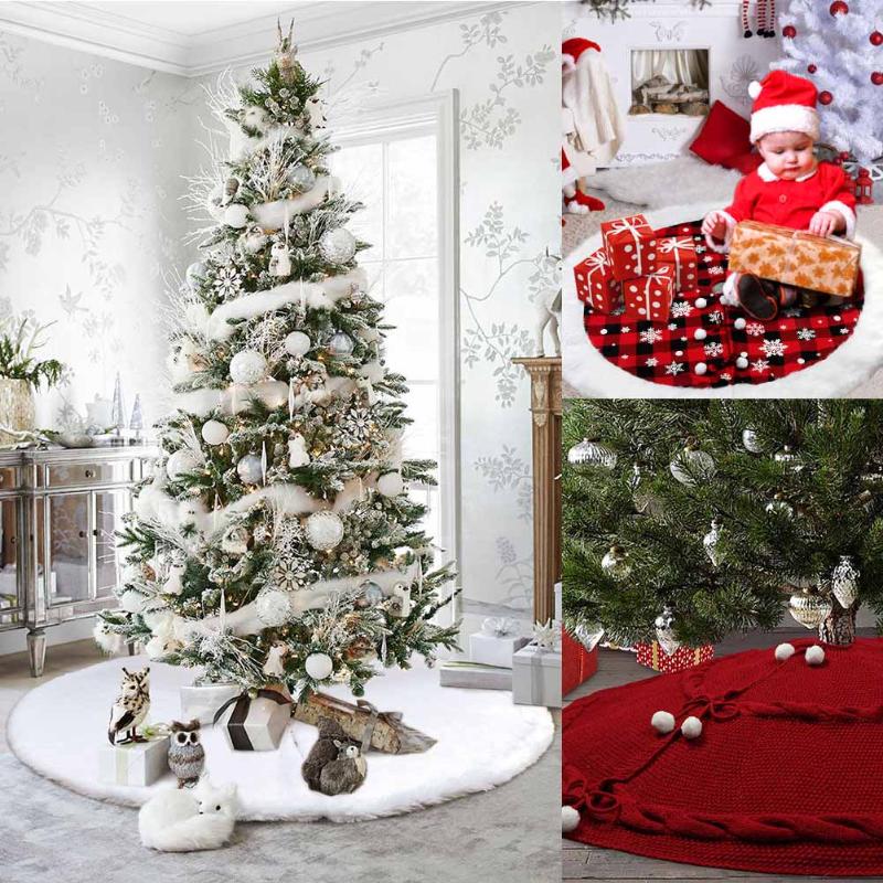 

122cm White Christmas Tree Skirt Plush Rug Mat Aprons Fur Decorations For Home Natal Tree Skirts New Year Decoration New Year