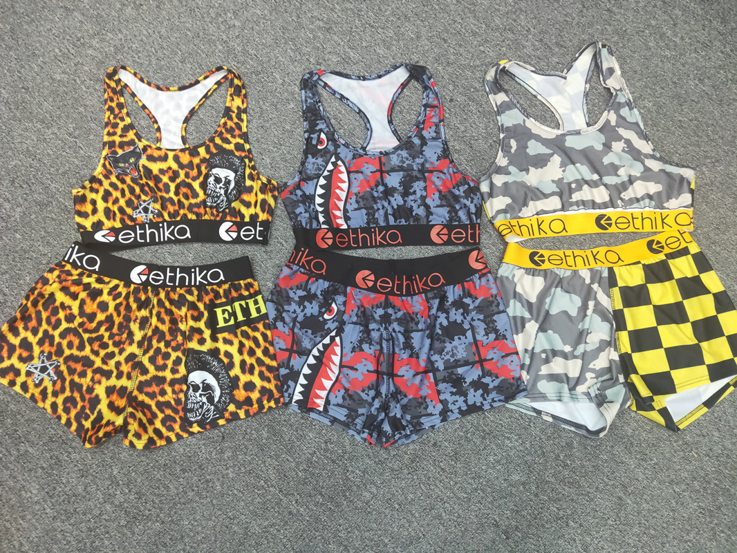 ethika underwear ethika Ethika femmes Designer Maillot Crop Top Gilet + bain Bermudas Boxers Ensemble 2 pièces Survêtement Patchwork Shark Camo M