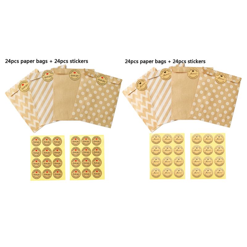 

24 stickers+24 pcs Kraft Paper Bags Treat Candy one time Bag Environmental protection Polka Dot Festival Party Favors Gift Bag