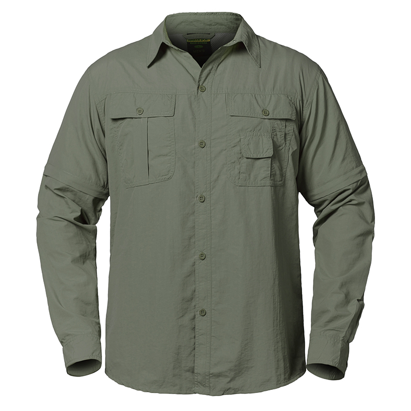 

Summer Autumn Army Tactical Shirt Men Outdoor Combat Sport Quick Dry Pockets Cargo Breathable Removable Long Sleeve Top, Army green