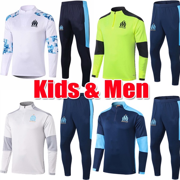 

Men kids Maillots De Foot 2020 2021 Olympique De Marseille Tracksuits 20 21 Soccer Training Suit PAYET BENEDETTO OM jacket Survetement, Blue
