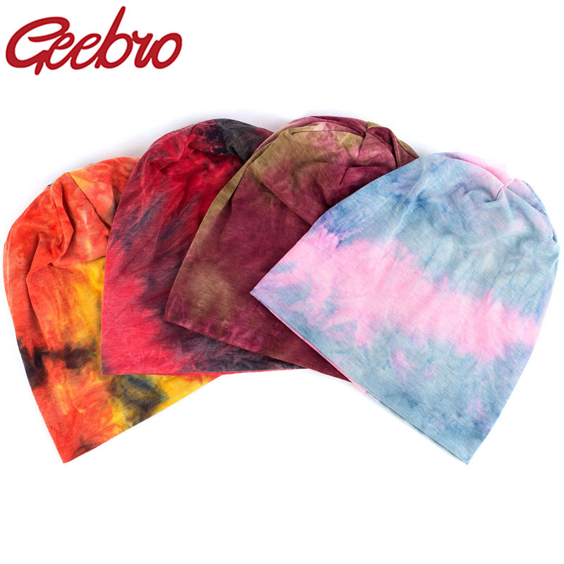 

Geebro Fashion Multicolor Tie Dye Cotton Slouchy Beanies Caps For Women Female Knit Hats Ladies Plain Skullies Girls Bonnet, Pink