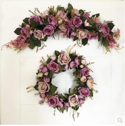 

New Purple Rose Artificial flowers Door lintel Flower Mirror Flower garland wreath wedding Background props