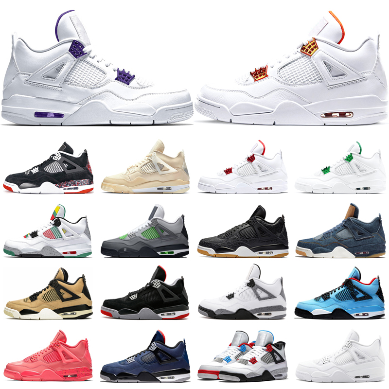 

New Sail Jumpman 4 4s Basketball Shoes OVO Bred Neon Court Purple Orange Metallic Carnival Black Gum Mens Trainers Sports Sneakers, Thunder