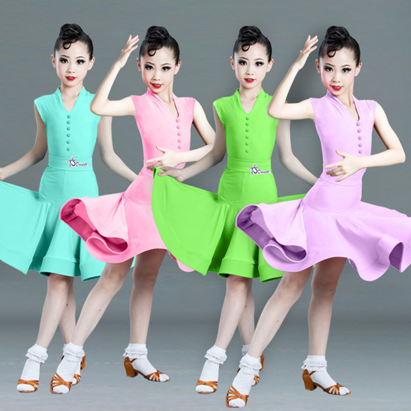 

New Latin Dance Dress Girls Tango Rumba Cha Cha Samba Wear Cute Candy Color Sleeveless Competition Performance Clothing DN6224, Pink