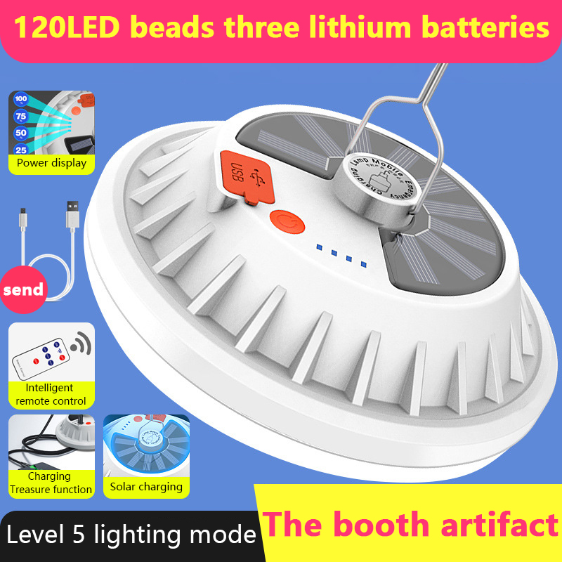 

120LED Portable Lantern Outdoor Camping Lamp Rechargeable LED Bulb Lamp Remote Control Solar Power Emergency Night Market Light
