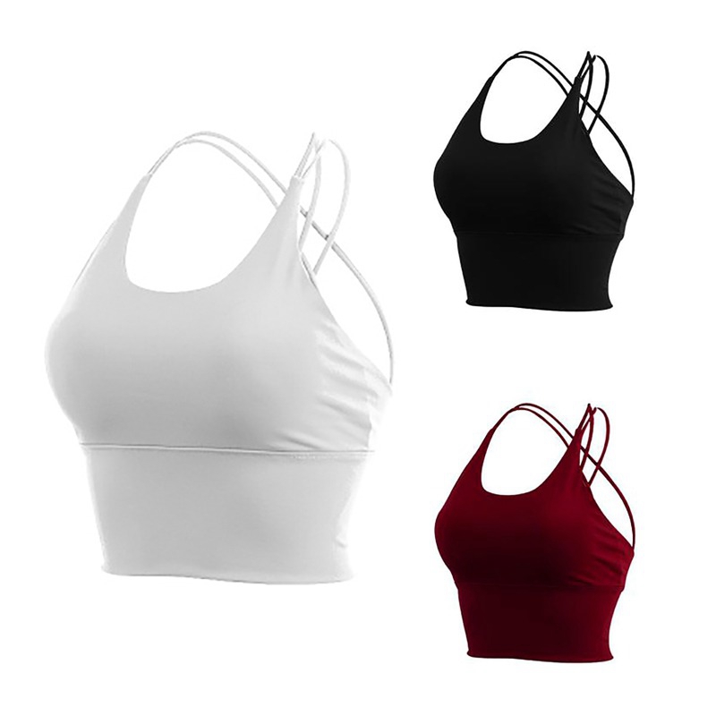 

Thin Shoulder Straps Cross Beautiful Back Sports Bra High Stretch Breathable Sports Bra Fitness Women Removable Padded Crop, Wm