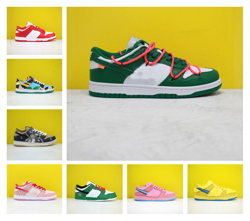 

Latest Travis Scotts x SB Tie dye QS Mens Running Sports Shoes Chunky Dunky Safari Sneakers StrangeLove Pine Green White Skateboarding shoes, 27