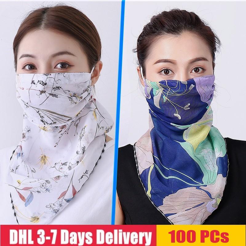 3-7 DHL delivery time Designer Cloth Masks Fashion Sunscreen Mask Neck Protection Thin Breathable Scarf Covering Chiffon Triangle FY6134, Black
