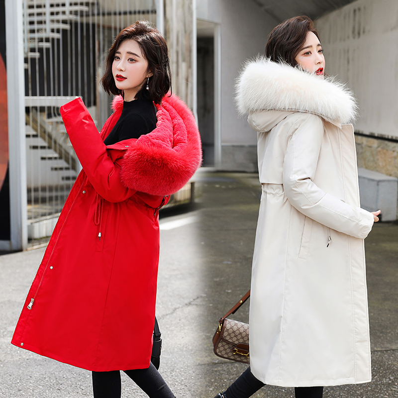 

New Thick Winter Jacket Coats Women Long Down Cotton Parkas Big Fur Collar and Pocket Warm Thicken Parkas Female outwear, Blue2