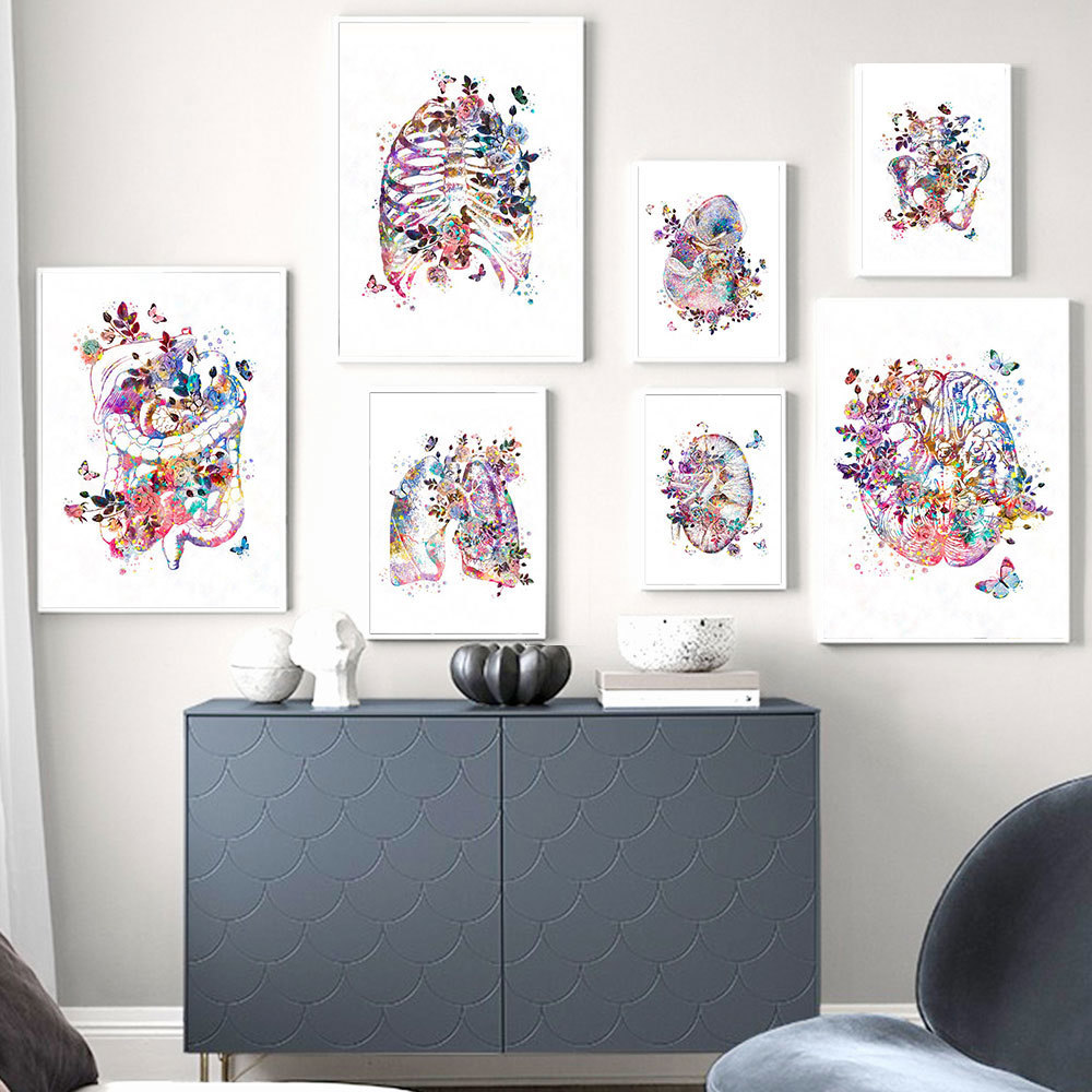 

Anatomical Organ Vintage Poster Human Anatomy Canvas Print Brain Heart Lung Anatomy Poster Wall Art Picture Medical Room Decor