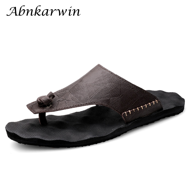 

Black Brown Outside Genuine Leather Flip Flops For Men Slippers Summer Outdoor Light PU Soles Chanclas Hombre Slipper Flip Flop