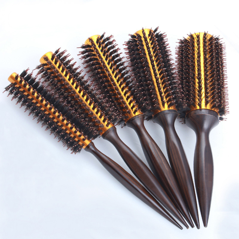 

IRUI 1pc Natural Boar Bristle Round Brush Wooden Handle Hair Rolling Brush For Hair Drying Styling Curling