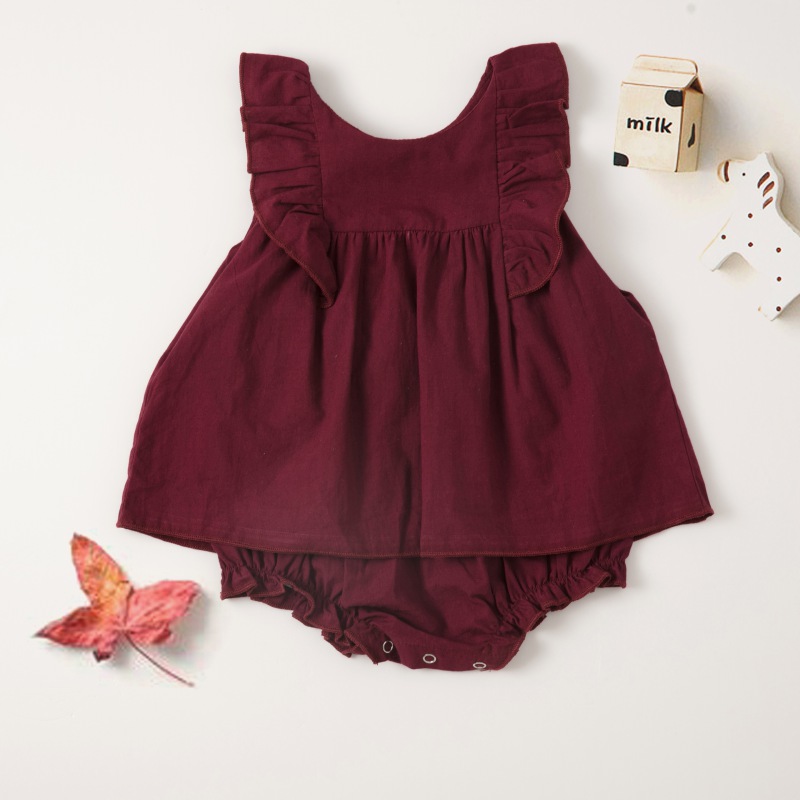 

Infant Baby Sleeveless Romper Toddler KidsSolid Print Rompers Dress Kids Girls Jumpsuit Newborn Clothes