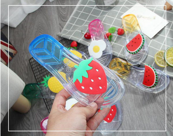 

girls slippers summer hot flip flop children sandals fruits transparent girls beach slippers kids shoes adult stawberry slipper, Pineapples