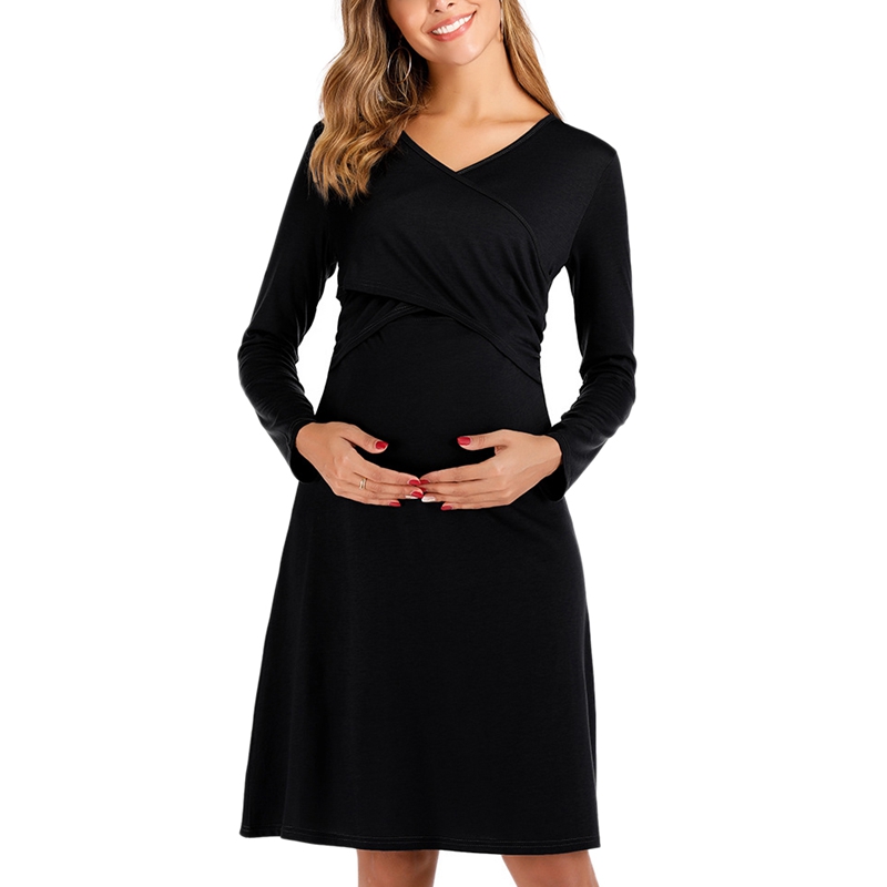 

Maternity Breastfeeding Dress Pregnant Women's Dress Comfy Casual Pregnancy Nursing Skirt, Black