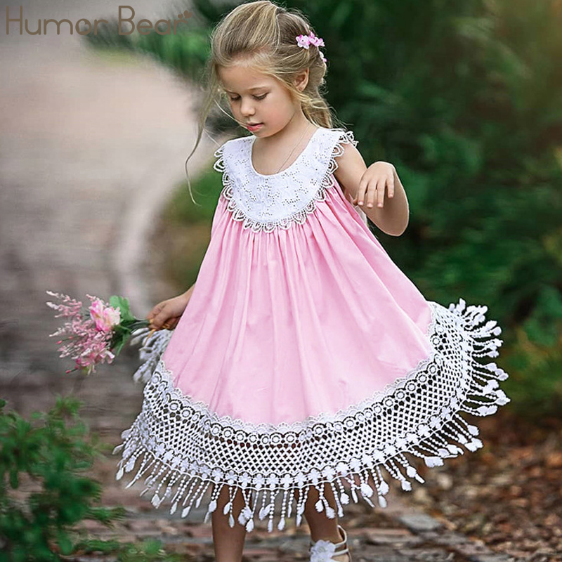 

Humor Bear Summer Children's Clothing Hollow Tassel Princess Dress Elegent Girls Beautiful lace sweet Dress Baby Girls Clothing, Pink