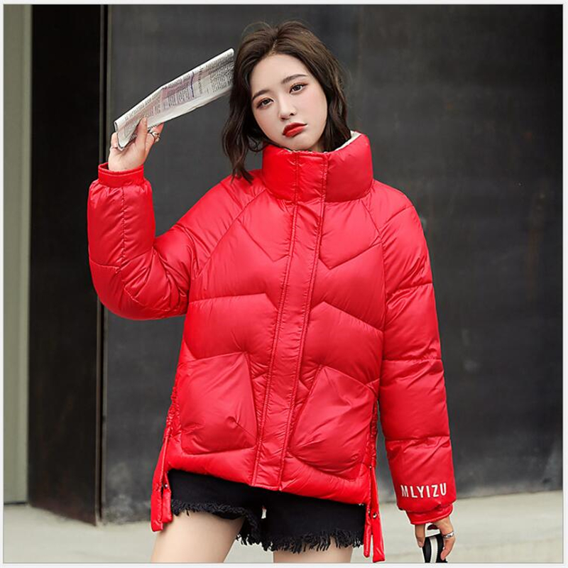 

Glossy Down Cotton Padded Coat Women's Short Section 2020 Winter Parkas Women's Bread Clothing Stand Collar Winter Jacket, Black