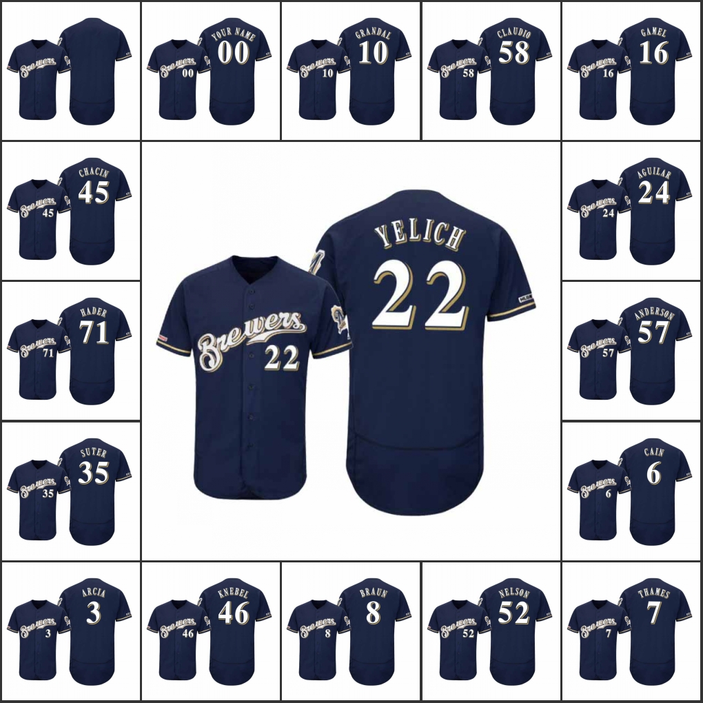 

Milwaukee Brewers Men #22 Christian Yelich 8 Ryan Braun 3 Orlando Arcia Women Youth Authentic Flex Base Navy Custom Jersey, Black