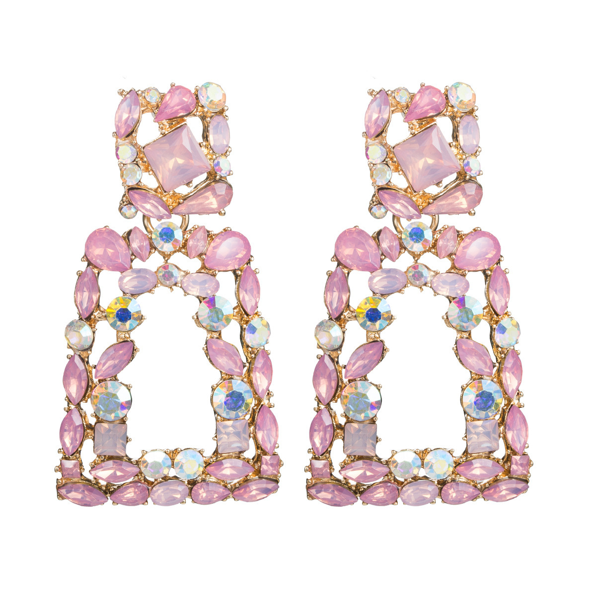 

Exaggerated fashion temperament trapezoid acrylic diamond earrings female dream full diamond earrings