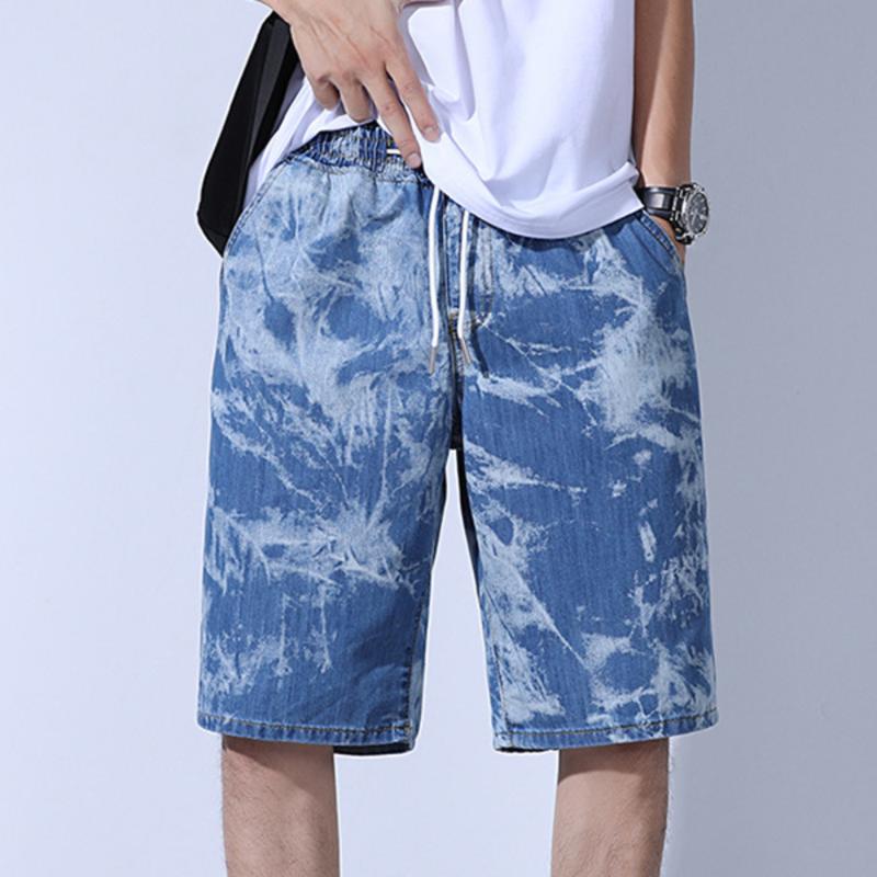 

Breathablesoft Tie-dyed Denim Jeans Plus Size Men Hip Hop Washed Jean Slim Homme Baggy Cotton Shorts Korean Style Tejanos Hombre, Blue