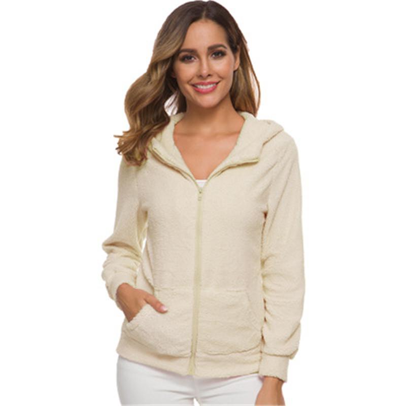 

Womens Plush Hooded Sweater Designer New Fleece Cashmere Cardigan Jacket Fashion Trend Winter Female Solid Color Pocket Warm Zipper Coats, 11