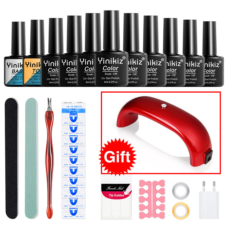 

New 9W Led Lamp+8ml UV Nail Gel Solid Color Nail Polish Glue Set Phototherapy Lamp Tool Set DIY Glue