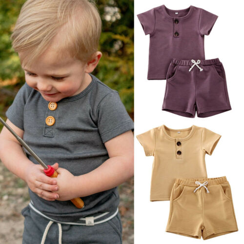 

Newborn Kid Baby Boy Top T-shirt Short Pants 2Pcs Outfit Set Clothes 0-2Years, Gray