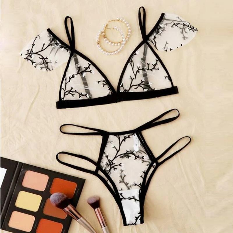 

Women Sexy Embroidery Lace Underwear Pajamas Lingerie Hollow Out G-String, White