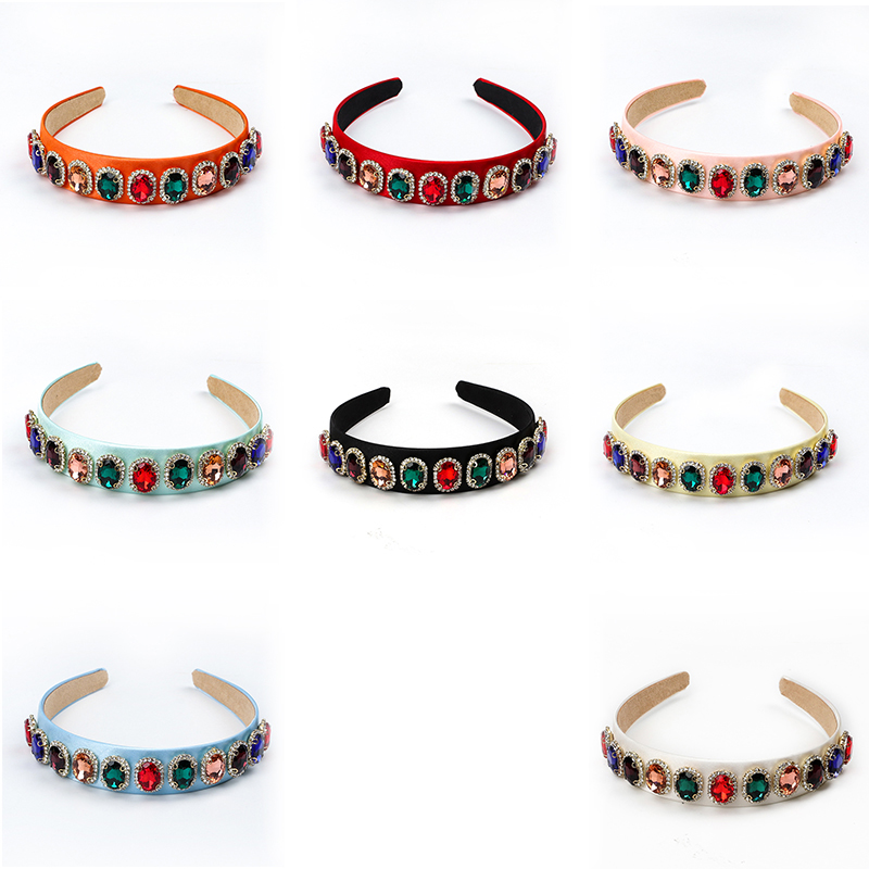 

Colorful Rhinestone Jewel Hairband For Women Girls Satin Wide Headband Hair Bands Hoop Wedding Party Hair Accessories