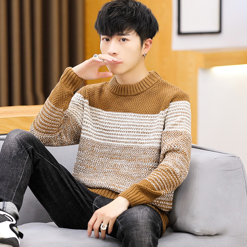 

Arrival Sweater Casual New youth Pullover Men Autumn Round Neck Patchwork Quality Knitted Brand Male Sweaters, Black