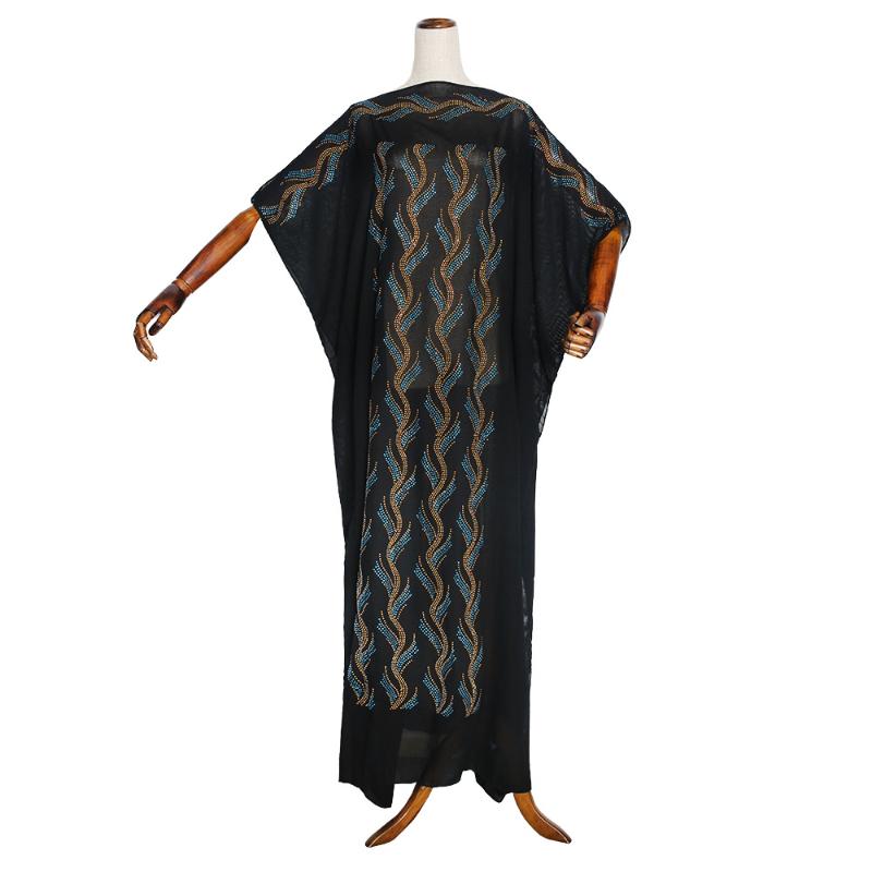 

Black African Design Dashiki Dress Bust 155cm Beading Abaya Vintage Bandage Bazin Bat Sleeve Robe Gowns Africa Sexy Lady