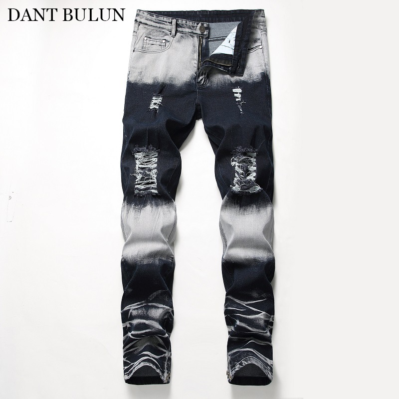 

Distressed Jeans For Men Ripped Hole Pants Stretch Slim Denim Biker Jeans Hombre Baggy Straight Casual Trousers Streetwear Pants, 992