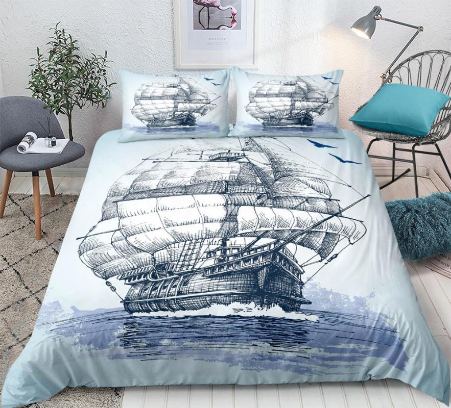 

Sailboat Quilt Cover Set Queen Anchor Bedding Set Ocean Duvet Cover for Kids Bedspreads Nautical Decor Bed Line Hawaiian Summer, Light green