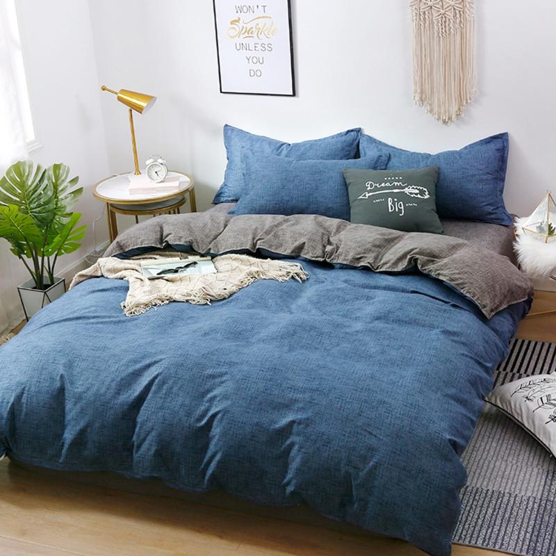 

Home Textile Bedding Sets 5 size Blue and gray Summer Bed Linens 3/4pcs Duvet Cover Set Pastoral Bed Sheet AB Side Duvet Cover, Pink heart