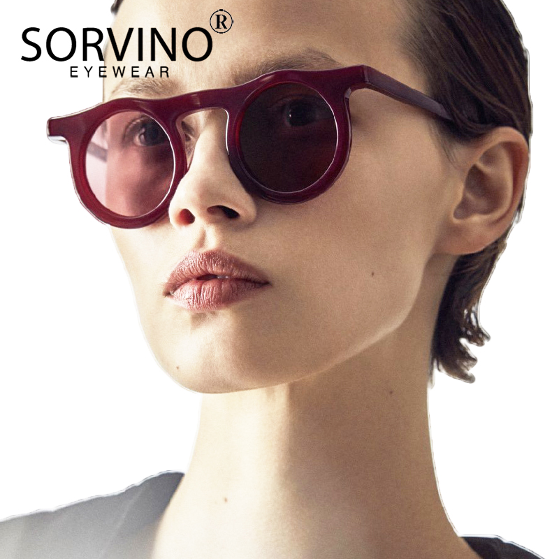 

SORVINO Lady Round Sunglasses Retro Women Novelty Goggle Designer Flat Top Festival Leopard Circle Sun Glasses Red Shades SP23